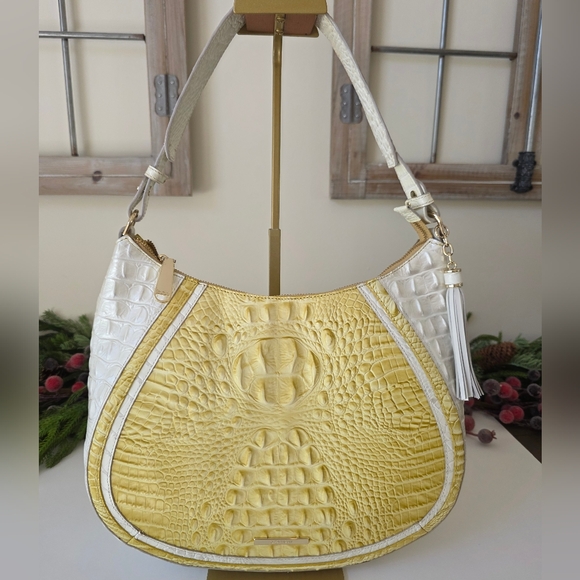Brahmin Amira Shoulder Bag Shortbread Lemonade Croc Embossed Leather Hobo - Picture 10 of 14